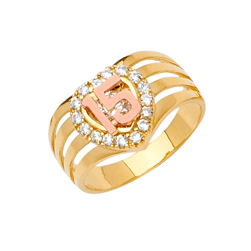 14K 2Tone CZ 15 Years Ring / Half Set