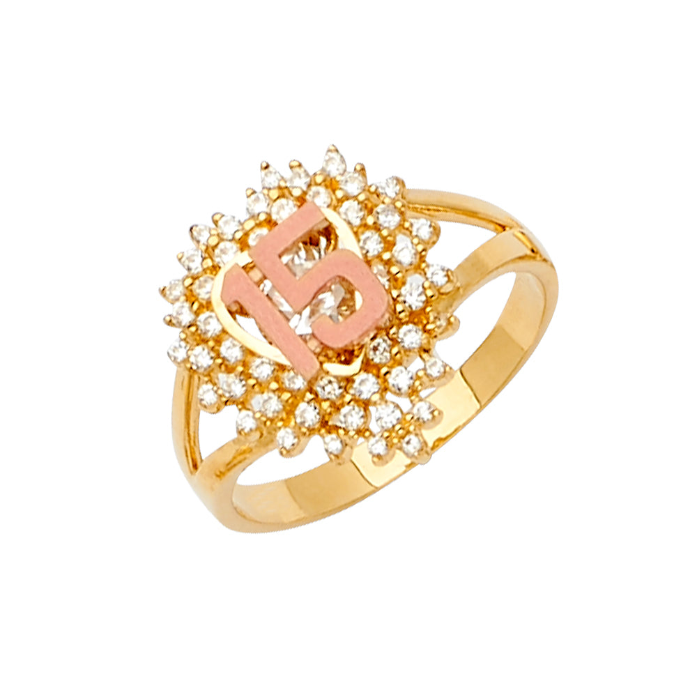14K 2Tone CZ 15 Years Ring / Half Set