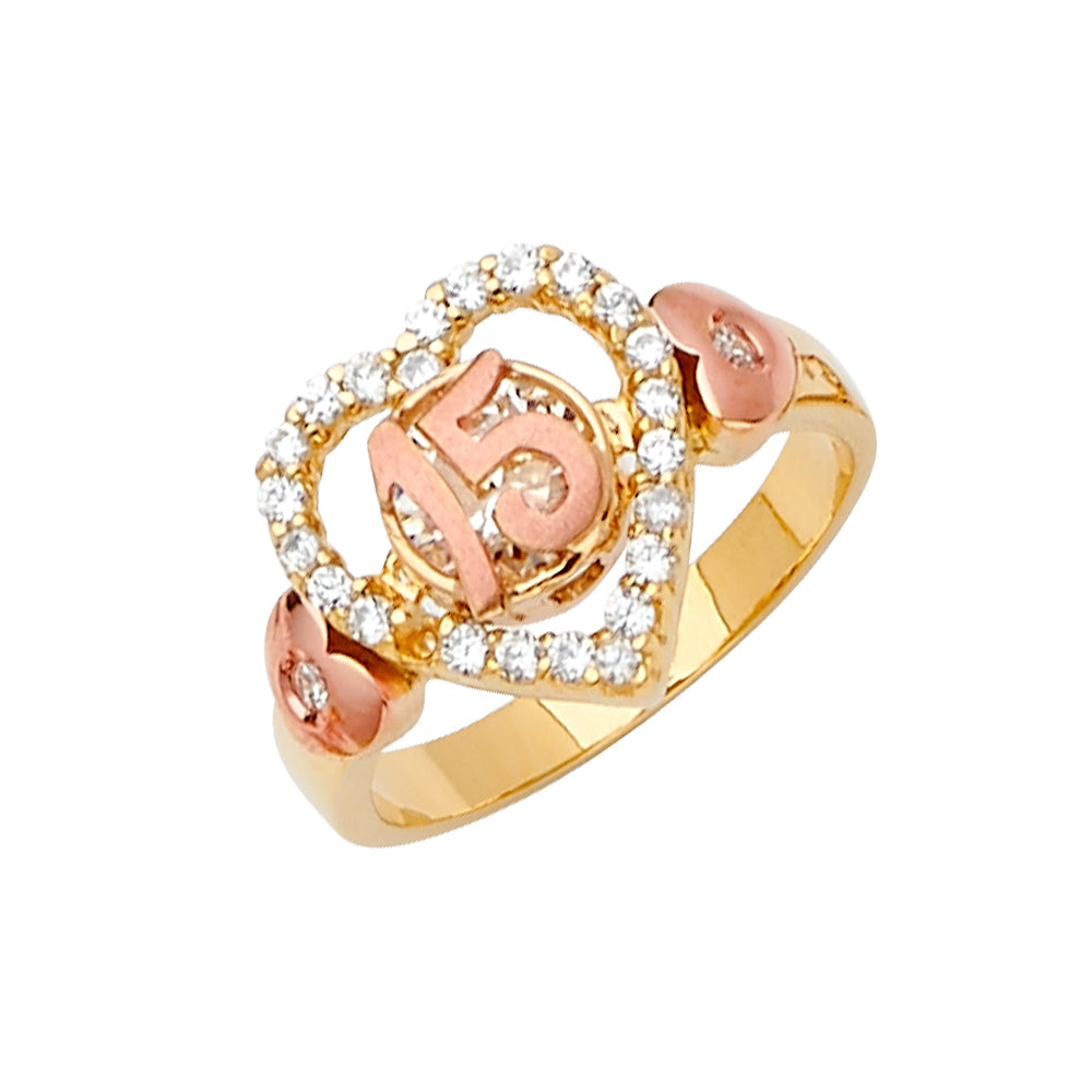 14K 2Tone CZ 15 Years Ring / Half Set