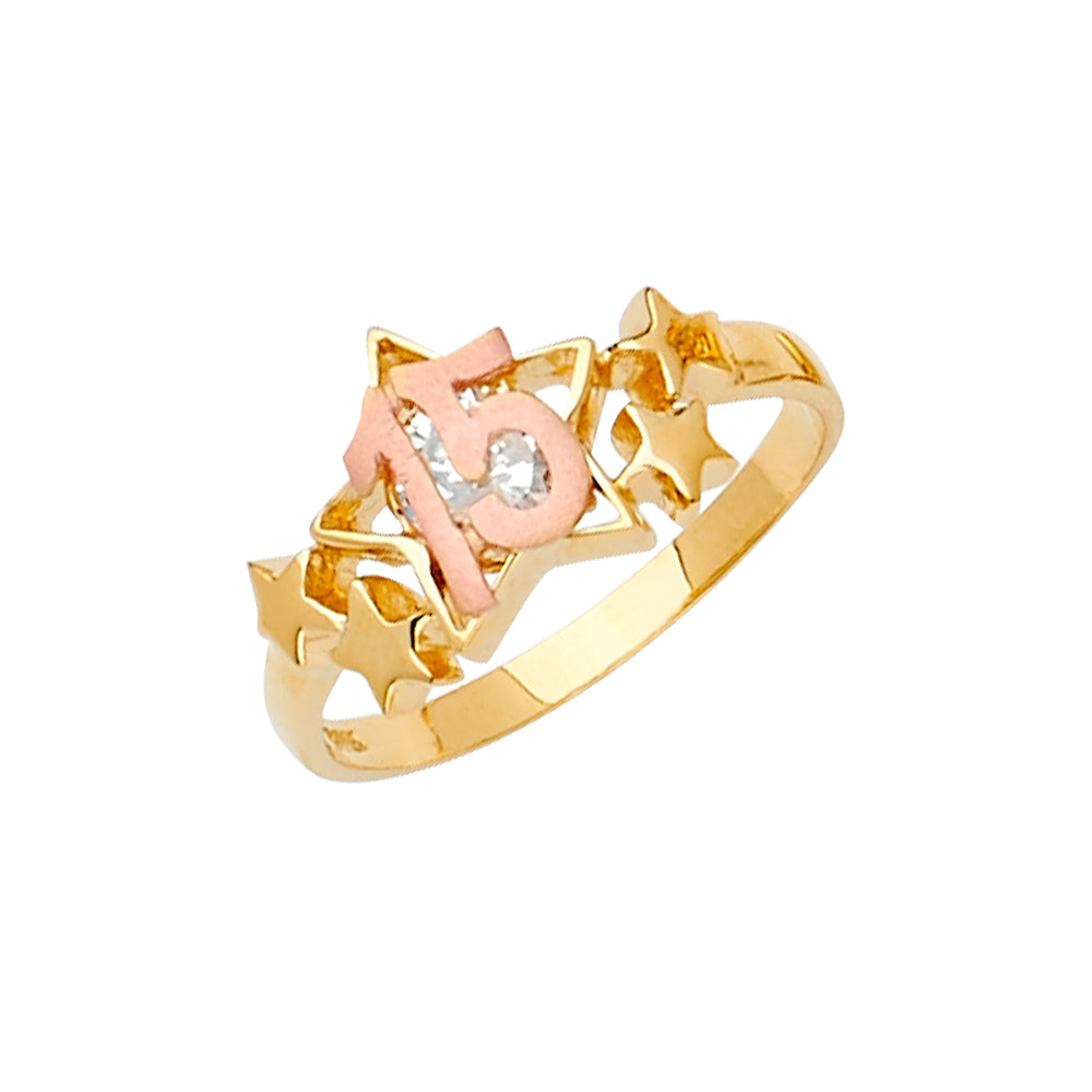 14K 2Tone CZ 15 Years Ring / Half Set