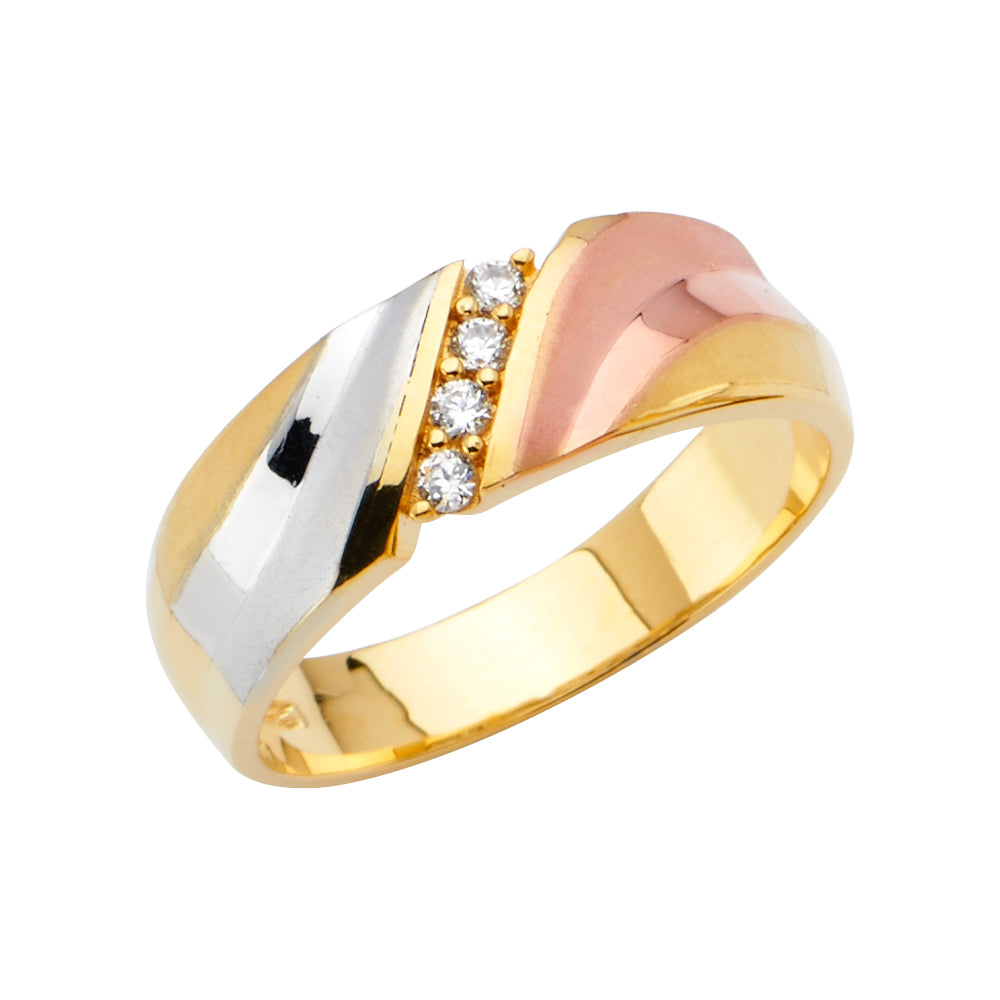 14K 3Color Men's CZ Wedding Band / Trio Set