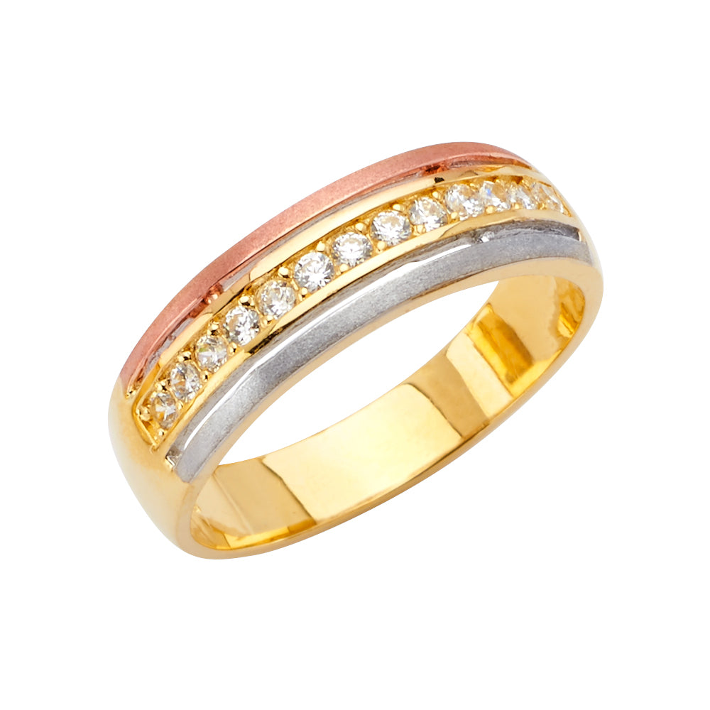 14K 3Color Men's CZ Wedding Band / Trio Set