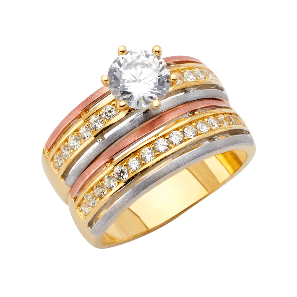 14K 3Color CZ Engagement Ring / Trio Set