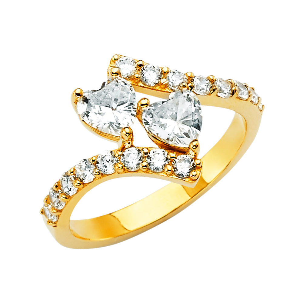 14KY Double Heart CZ Ring