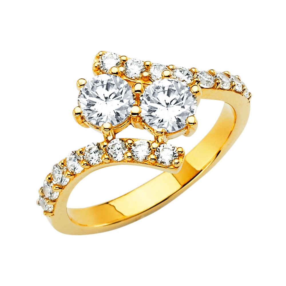 14KY Double Round CZ Ring