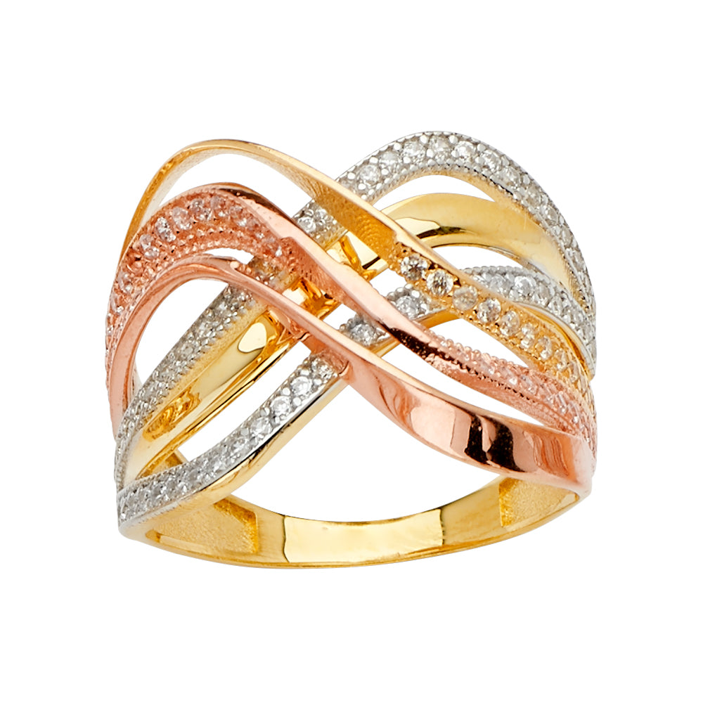 14K 3Color Multi Line MP CZ Ring
