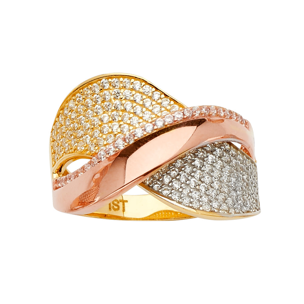 14K 3Color Multi Line MP CZ Ring