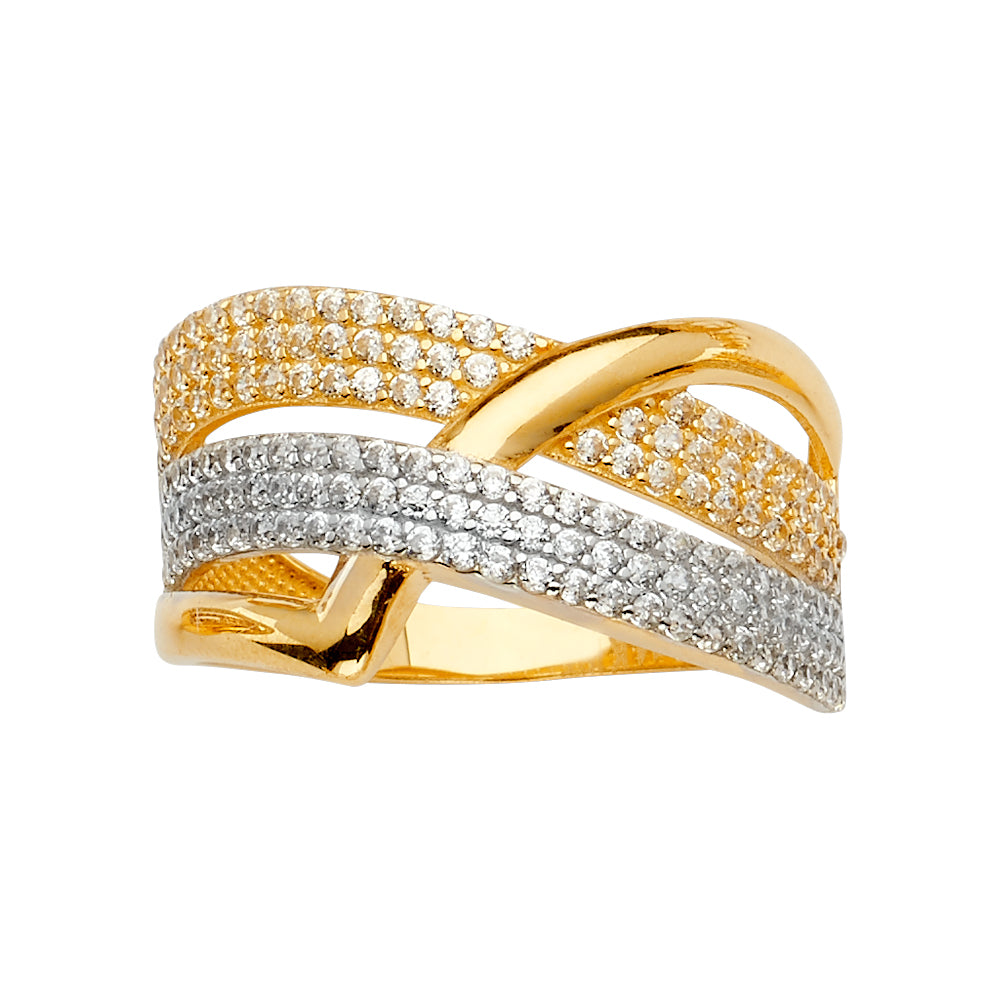 14K 3Color Multi Line MP CZ Ring