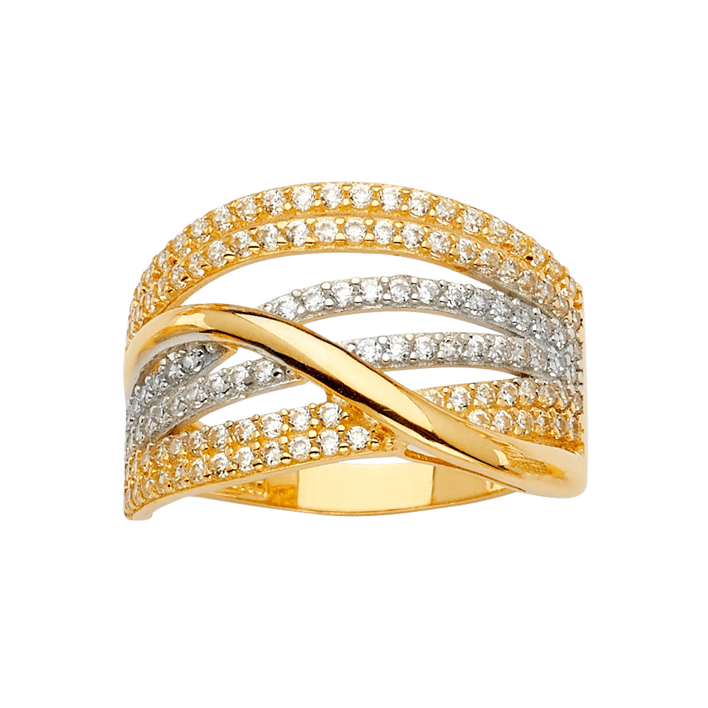 14K 3Color Multi Line MP CZ Ring