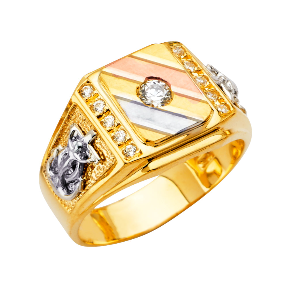 14K 3Color Men's CZ Ring