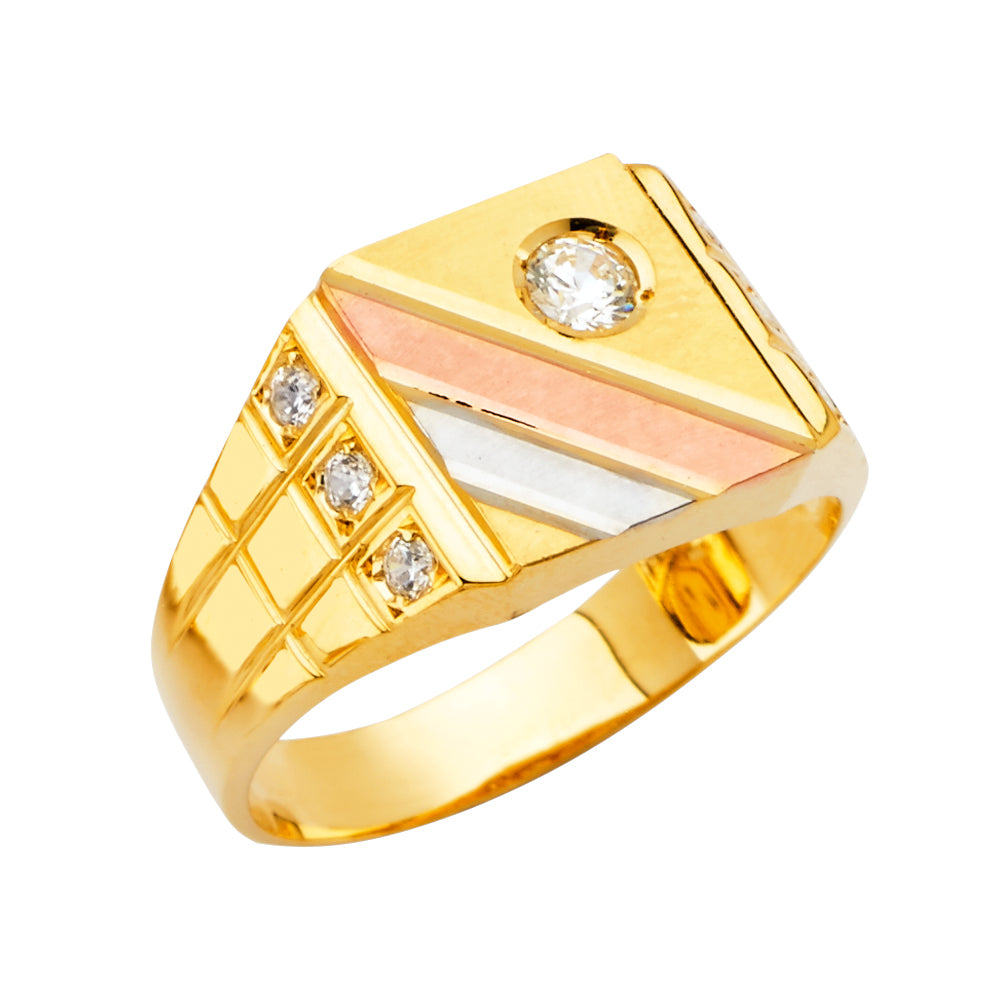 14K 3Color Men's CZ Ring