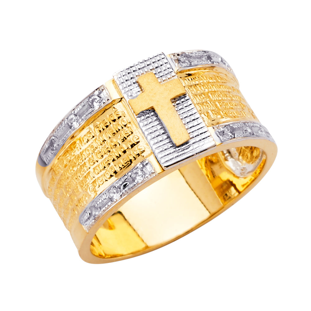 14K 2Tone Lord's Prayer's CZ Ring