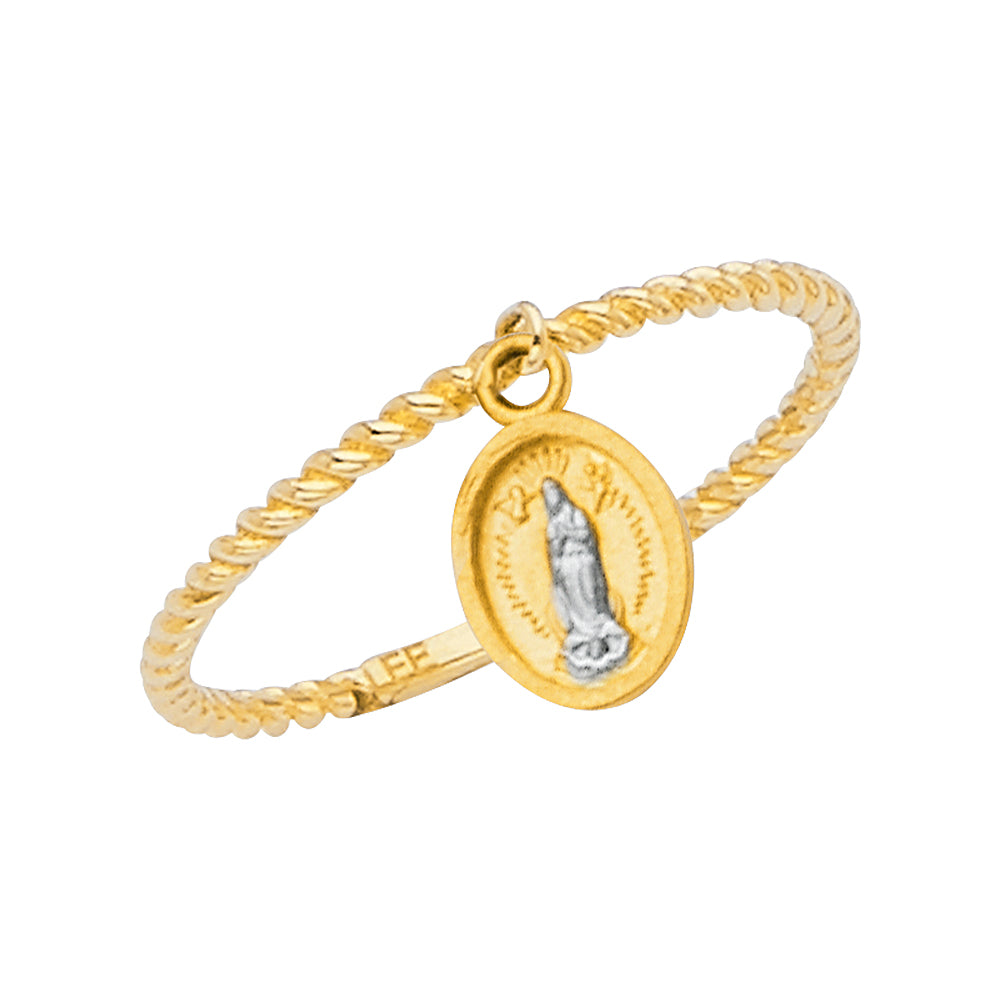 14K 2T Ring w/Hanging Guadalupe