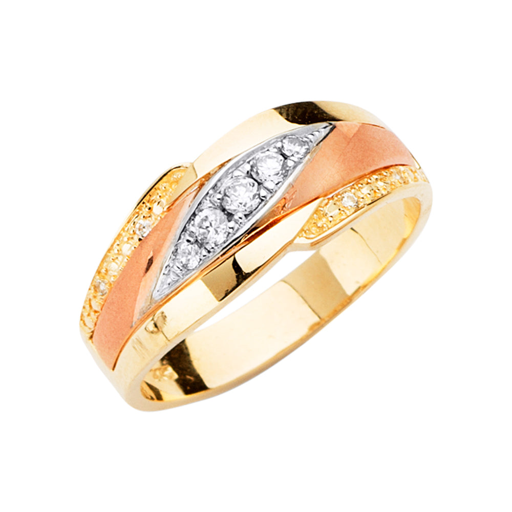 14K 3Color Men's CZ Wedding Band / Trio Set
