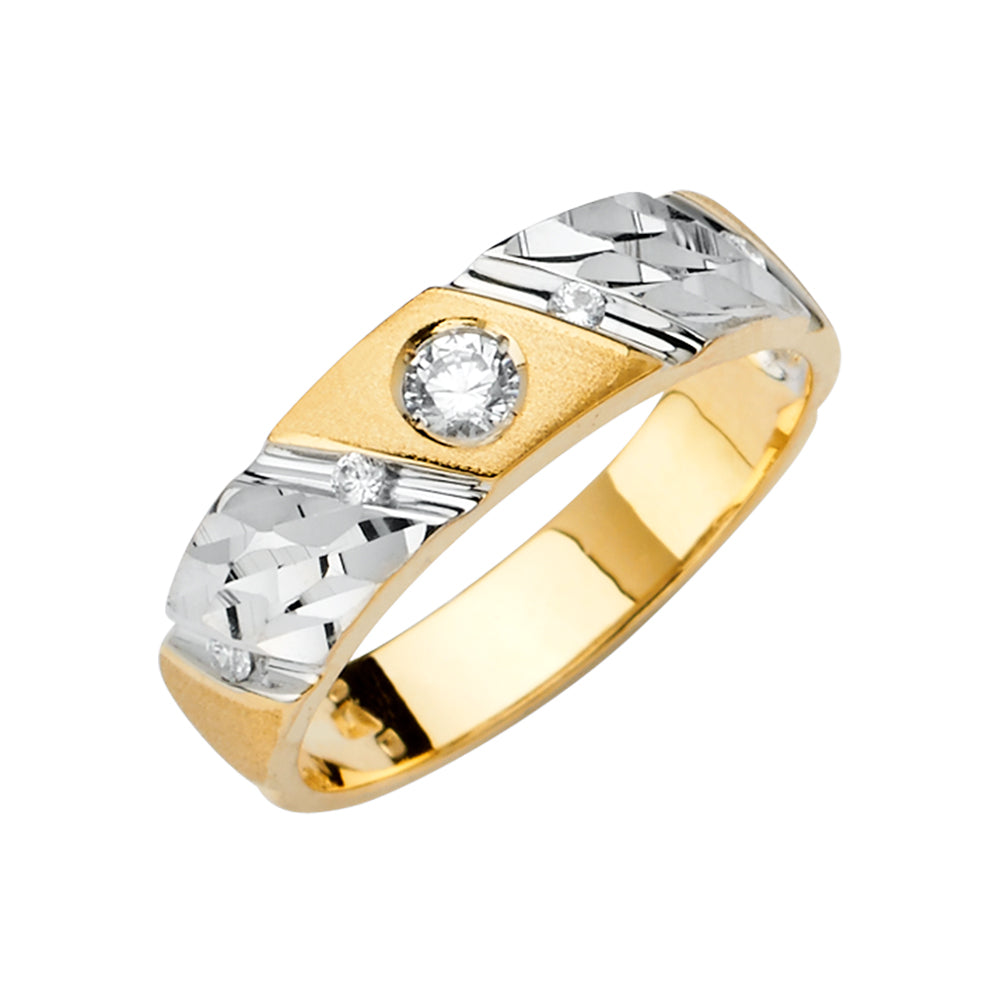 14K 2Tone Men's CZ Wedding Band / Trio Set