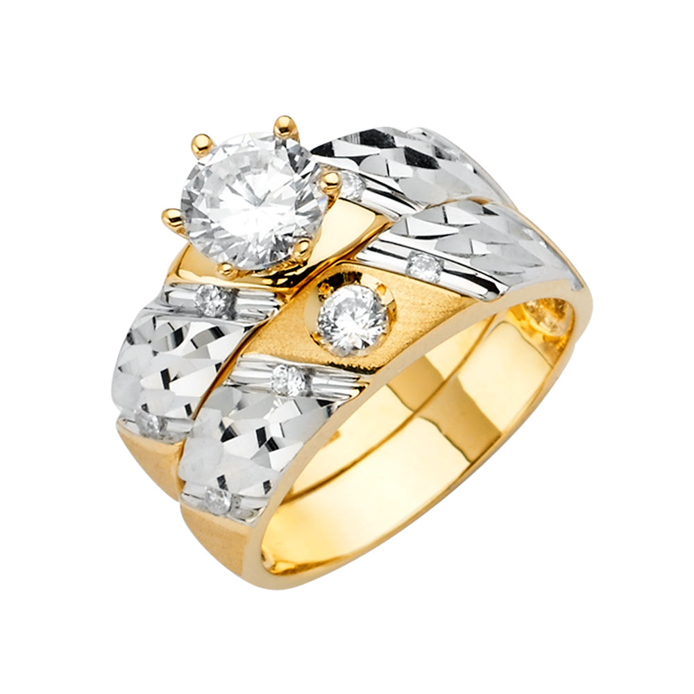 14K 2Tone CZ Engagement Ring / Trio Set