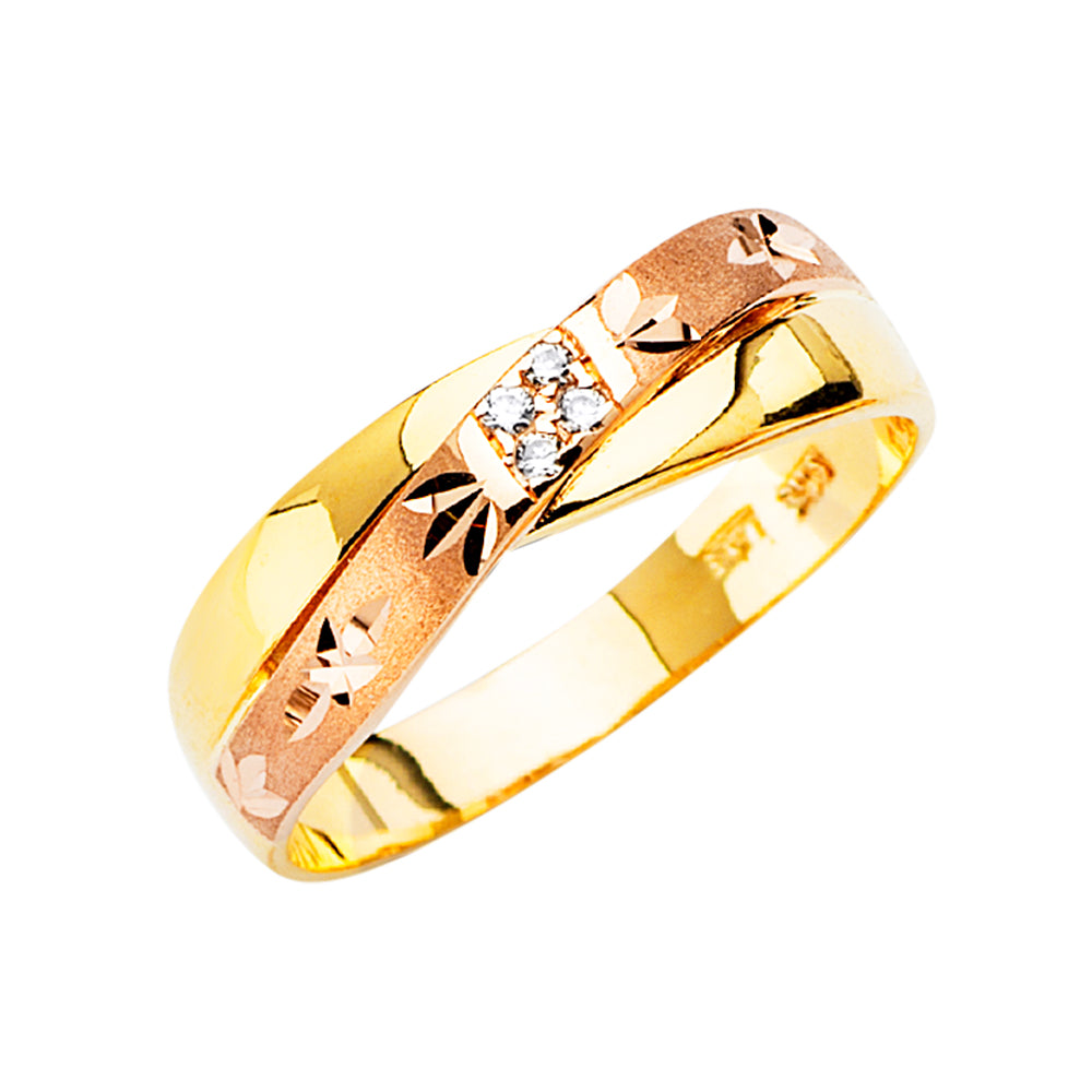 14K 3Color Men's CZ Wedding Band / Trio Set