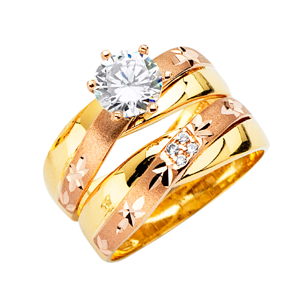 14K 3Color CZ Engagement Ring / Trio Set