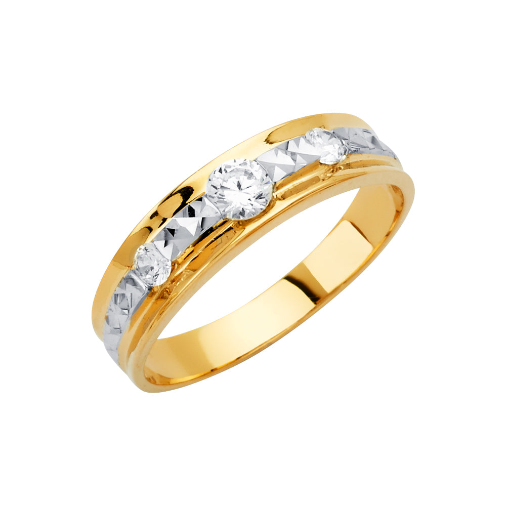 14KY Men's CZ Wedding Band / Trio Set
