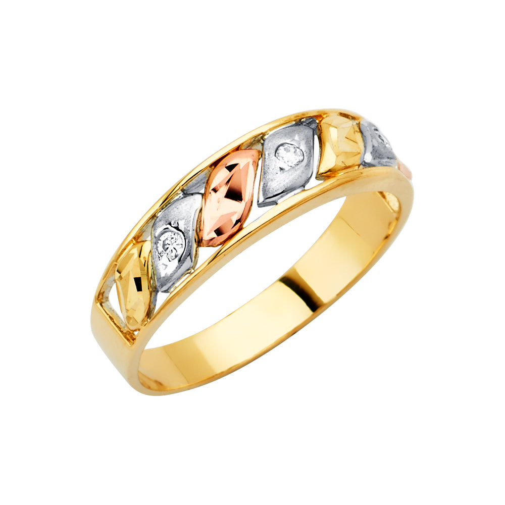 14K 3Color Men's CZ Wedding Band / Trio Set