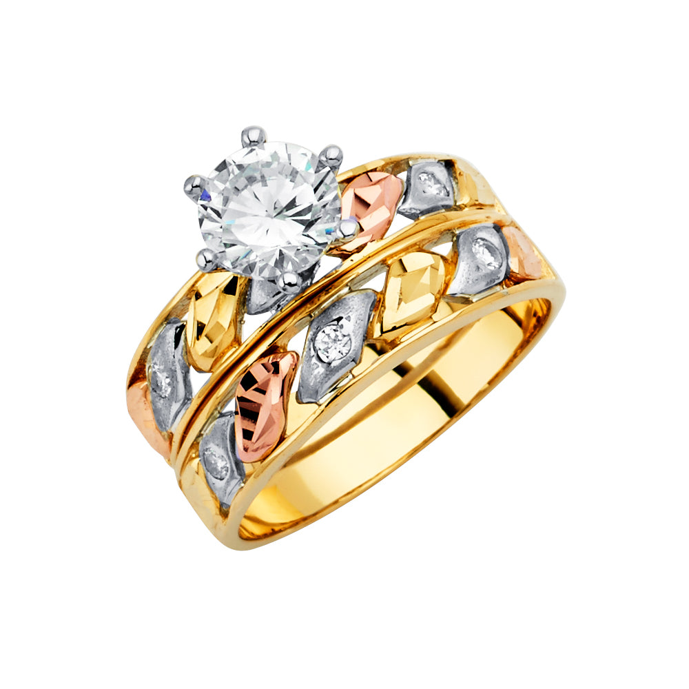 14K 3Color CZ Engagement Ring / Trio Set