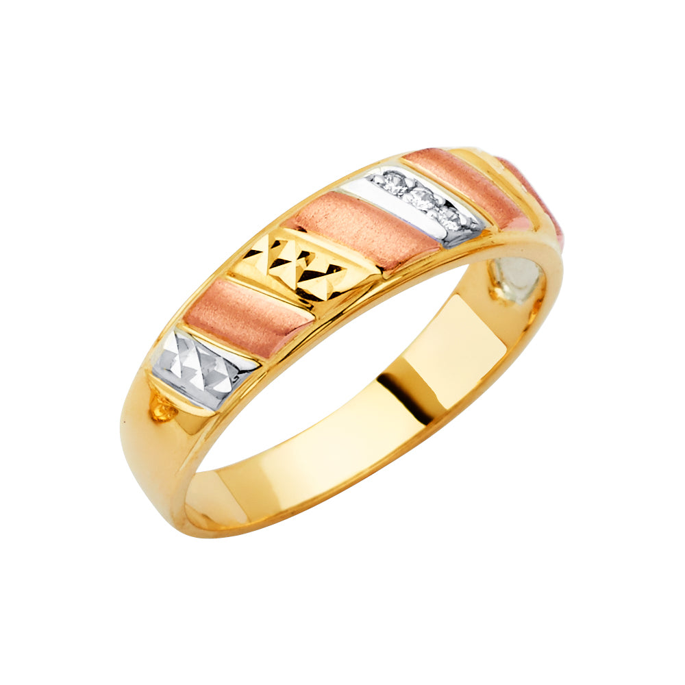 14K 3Color Men's CZ Wedding Band / Trio Set