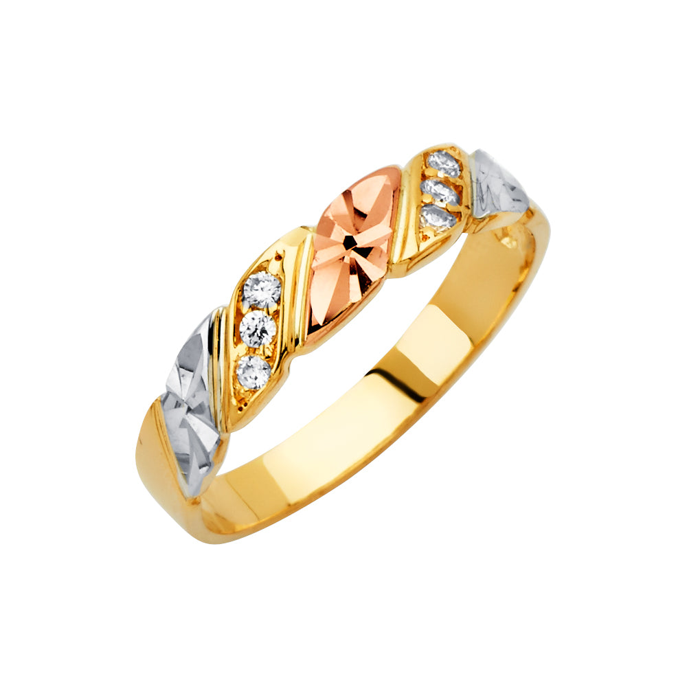 14K 3Color Men's CZ Wedding Band / Trio Set