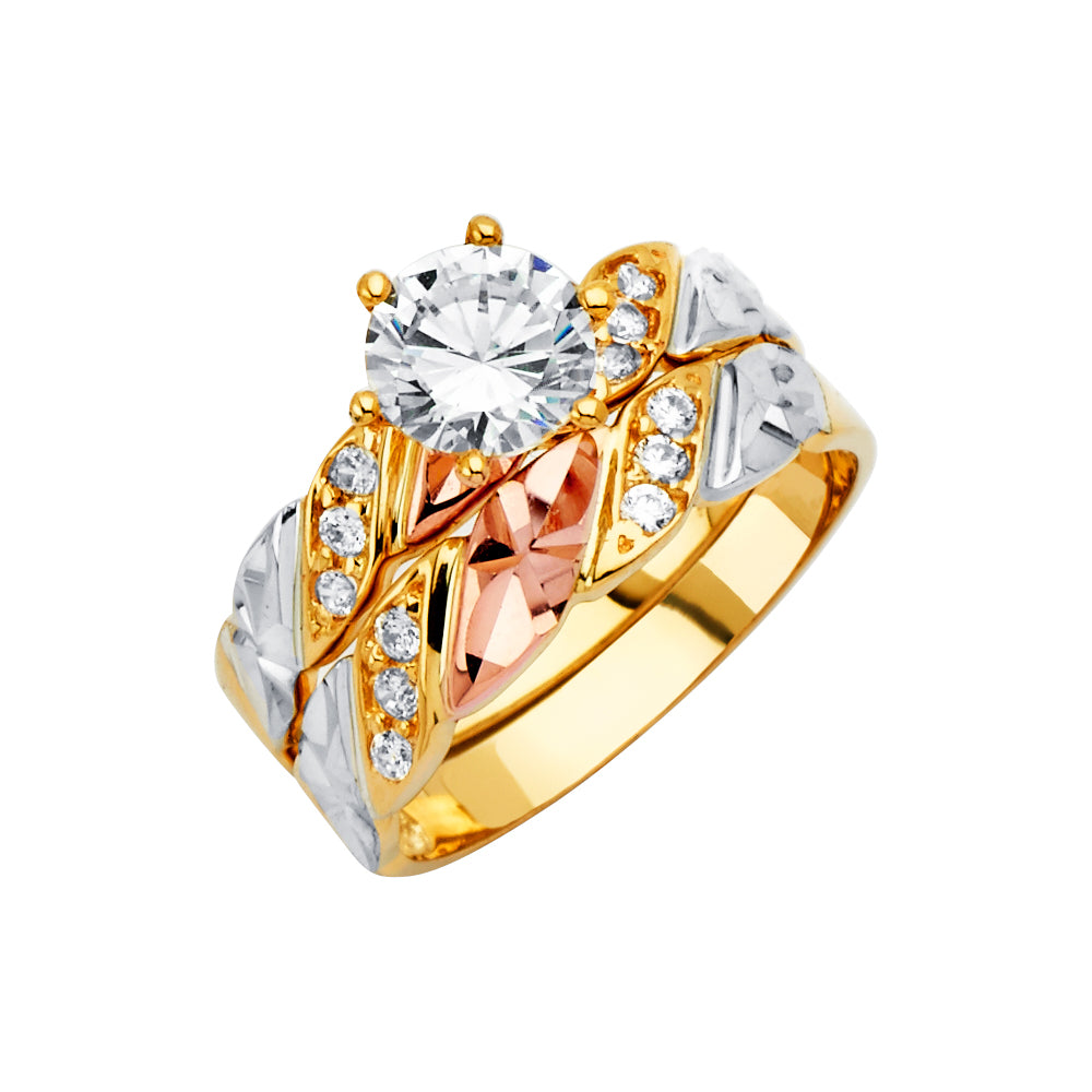 14K 3Color CZ Engagement Ring / Trio Set