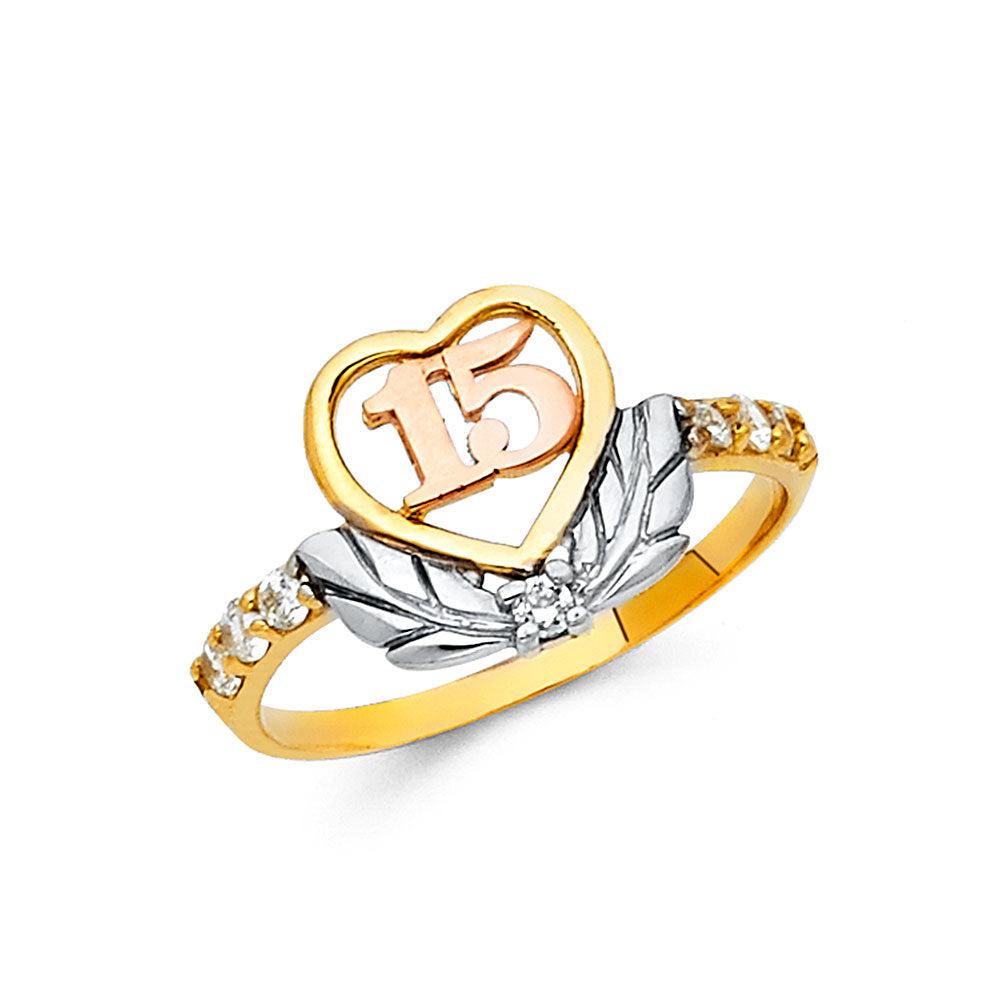 14K 3C 15 YRS CZ RINGS