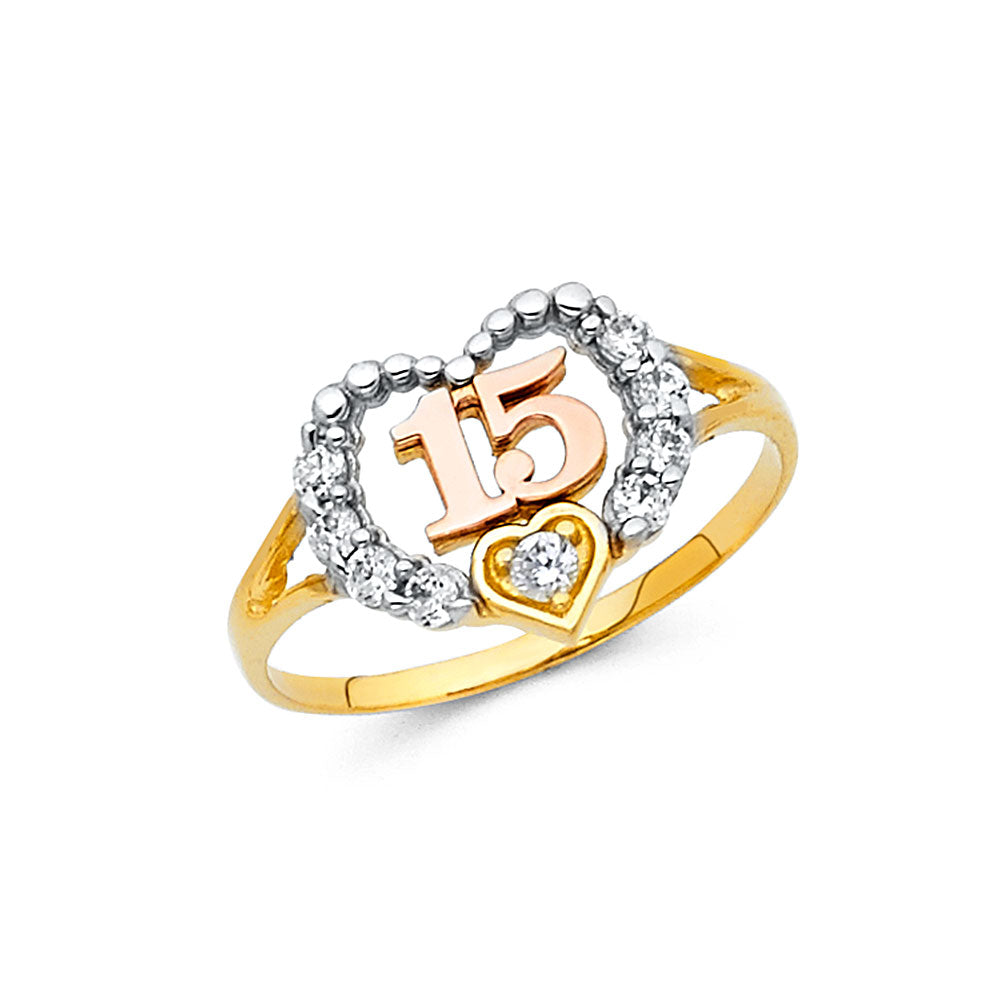 14K 3C 15 YRS CZ RINGS