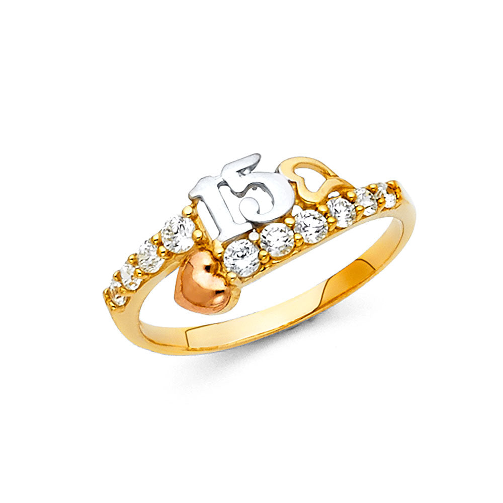 14K 3C 15 YRS CZ RINGS