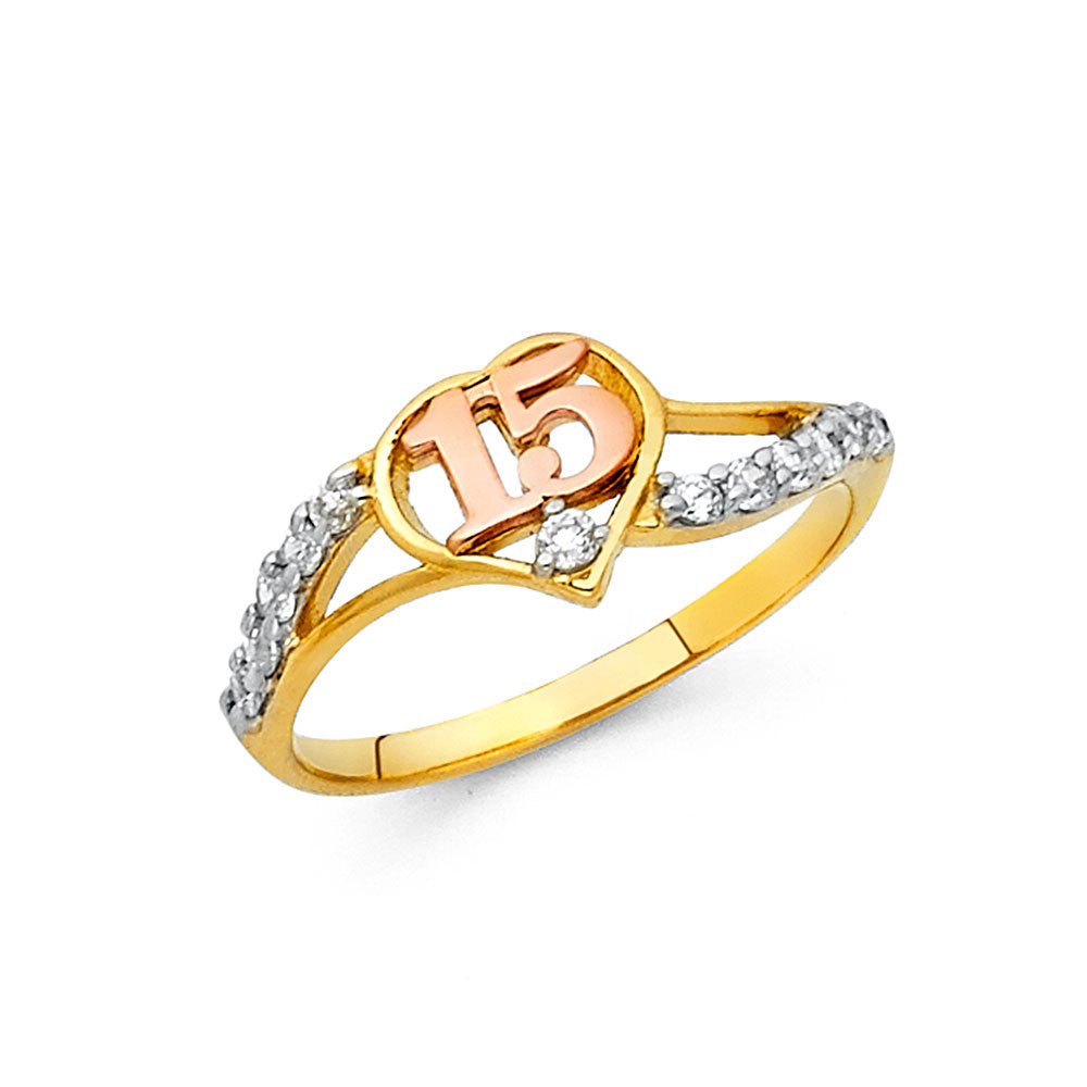 14K 3C 15 YRS CZ RINGS
