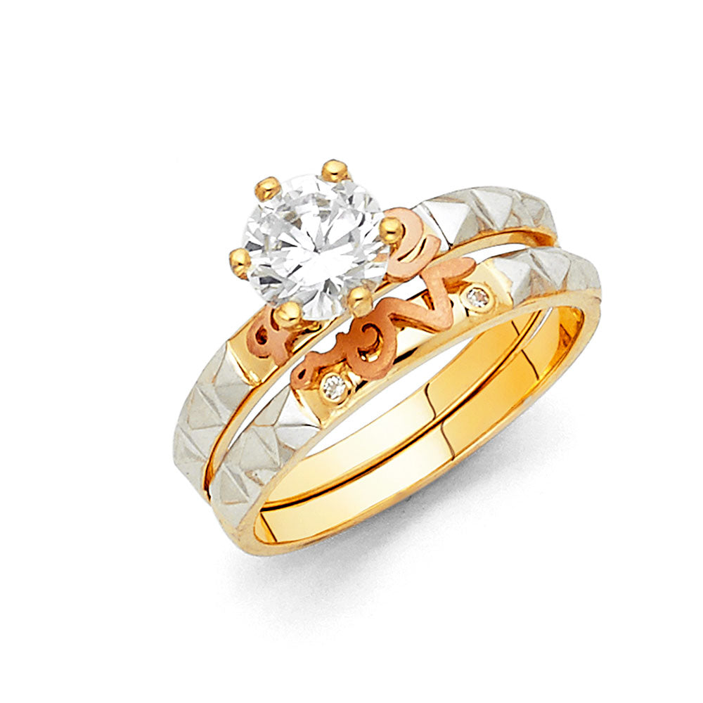 14K 3C CZ ENG RING