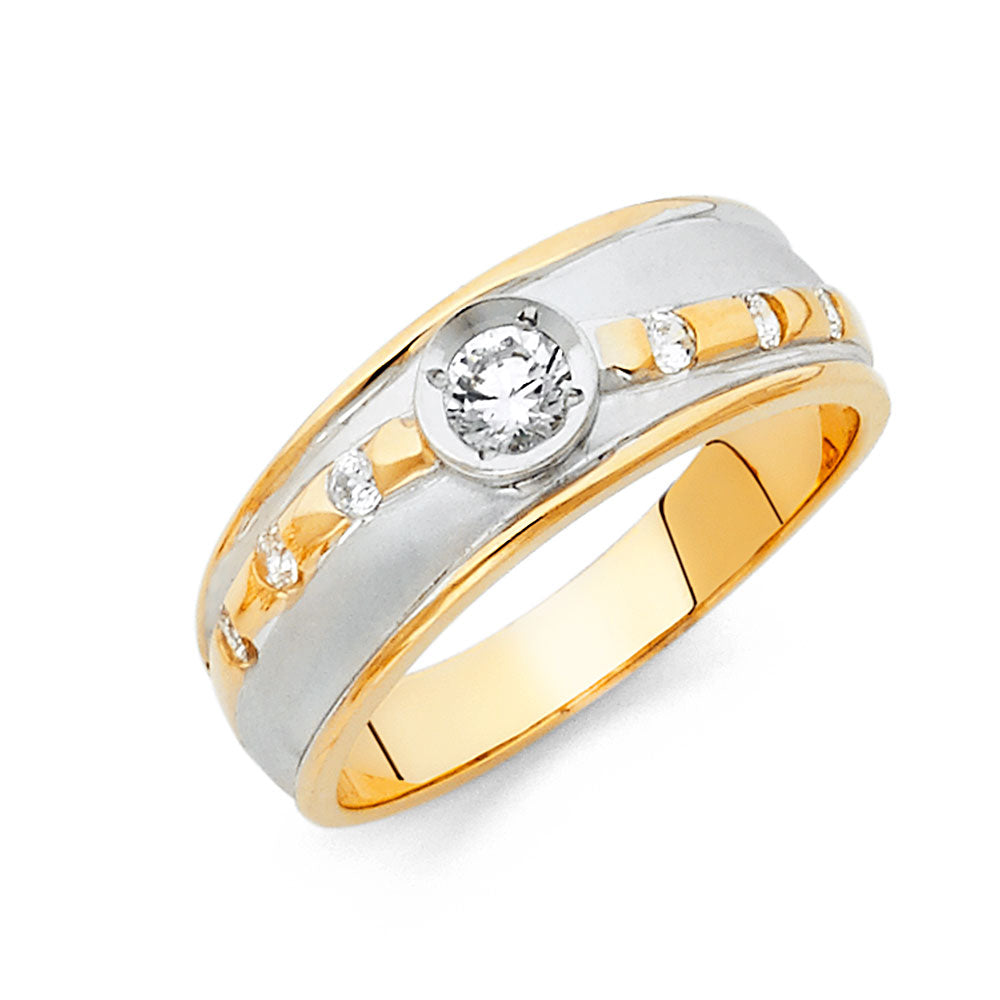 14K 2T CZ MENS WED BAND