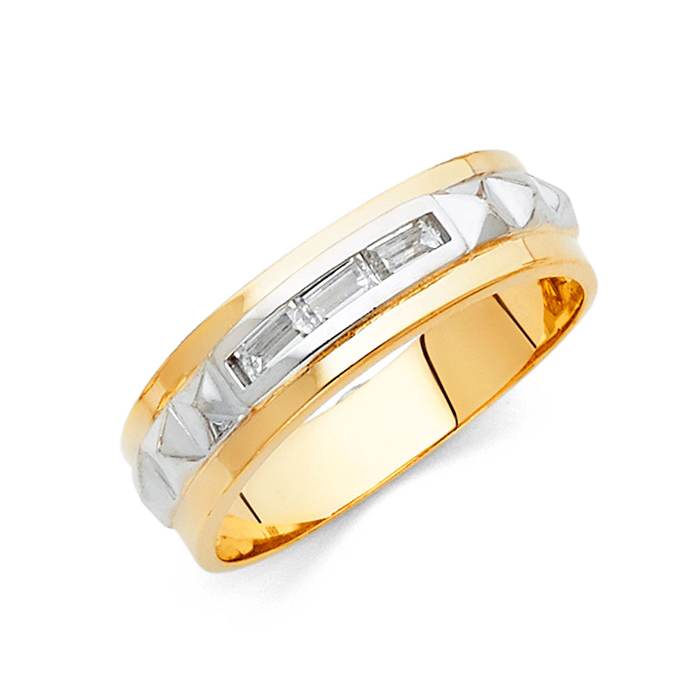 14K 2T CZ MENS WED BAND
