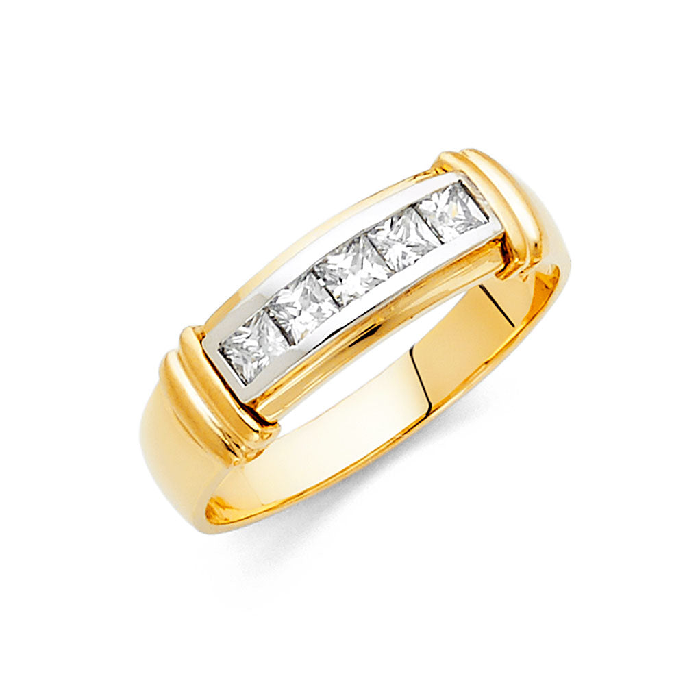 14K 2T CZ MENS WED BAND