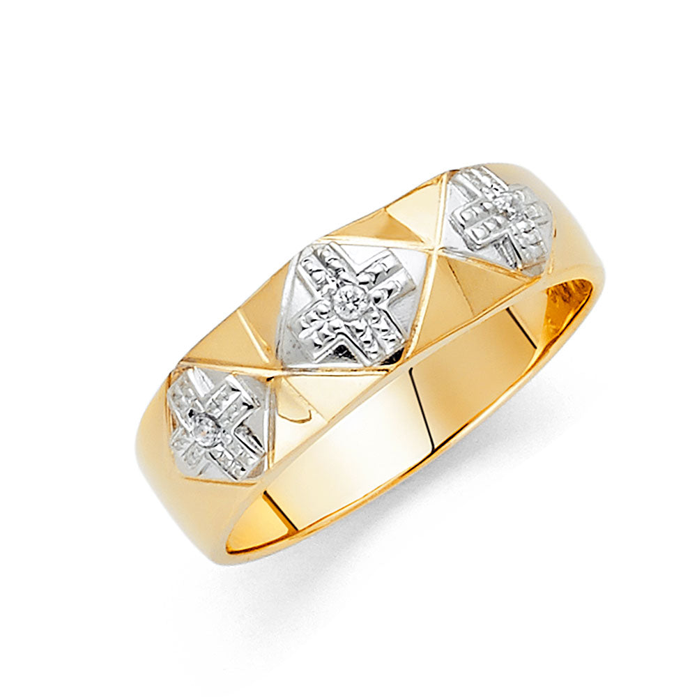 14K 2T CZ MENS WED BAND