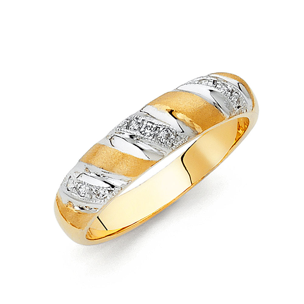14K 2T CZ MENS WED BAND