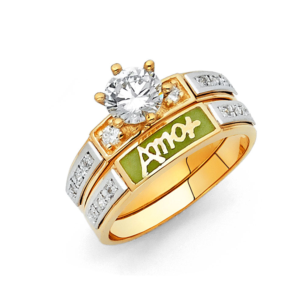 14K 2T CZ ENG RING