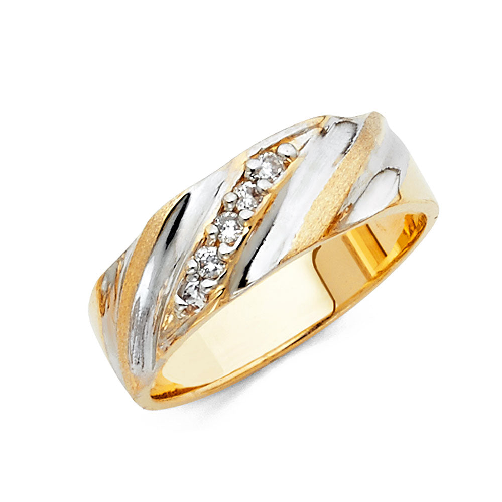 14K 2T CZ MENS WED BAND