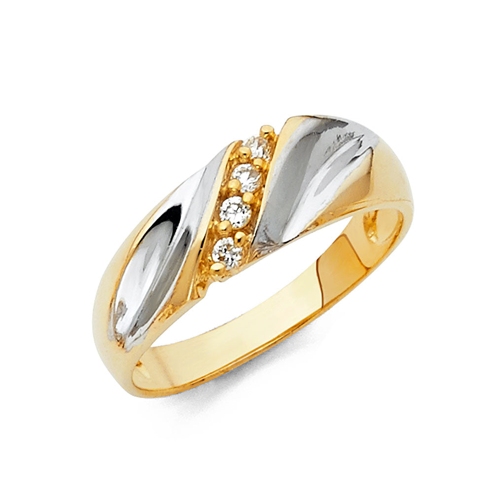 14K 2T CZ MENS WED BAND