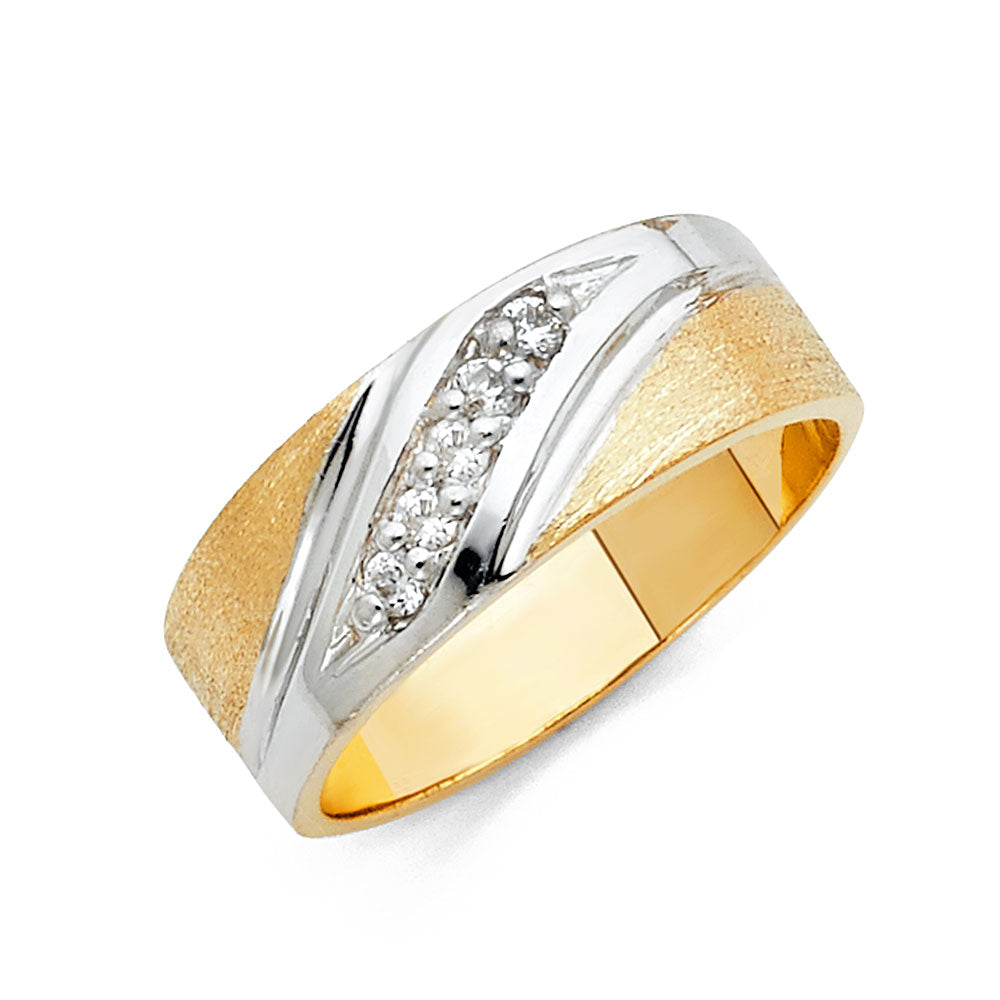 14K 2T CZ MENS WED BAND